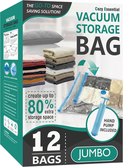 Vacuum Storage Bags, 80% Compression Vacuum Seal Space Saver Plastic Packaging Bags for Clothes, Blankets, Pillow, Bedding, Comforters, Sealer Clothing Storage,20 Combo