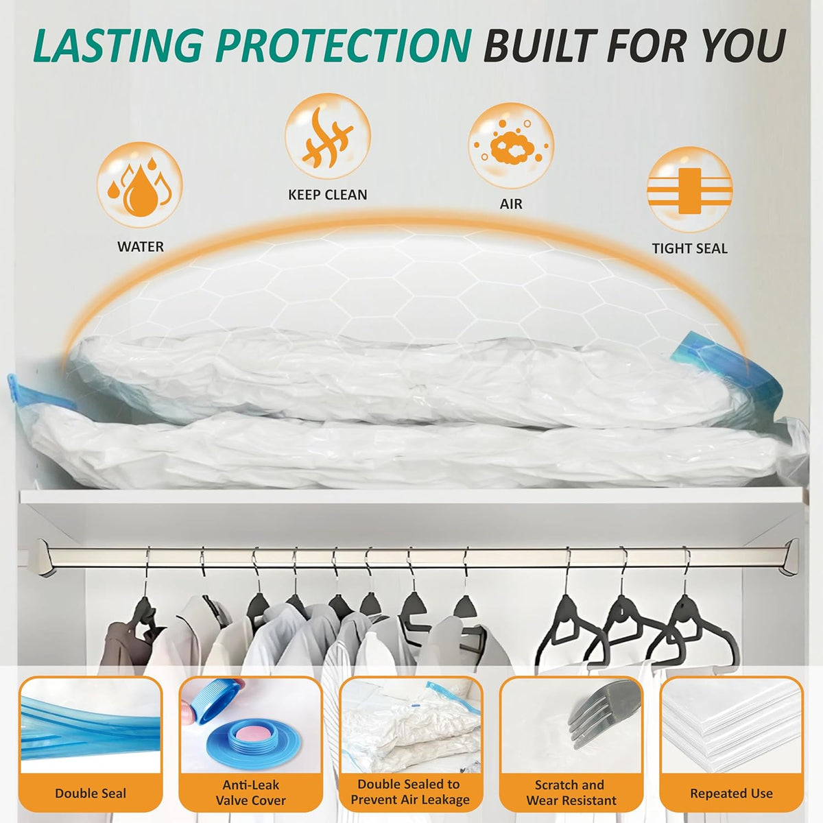 Vacuum Storage Bags, 80% Compression Vacuum Seal Space Saver Plastic Packaging Bags for Clothes, Blankets, Pillow, Bedding, Comforters, Sealer Clothing Storage,20 Combo