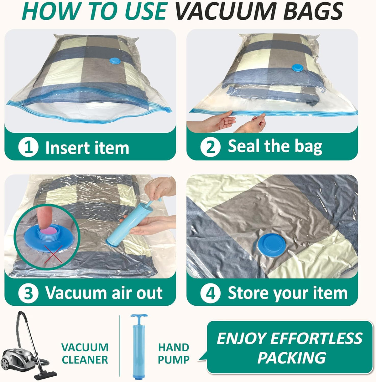 Vacuum Storage Bags, 80% Compression Vacuum Seal Space Saver Plastic Packaging Bags for Clothes, Blankets, Pillow, Bedding, Comforters, Sealer Clothing Storage,20 Combo