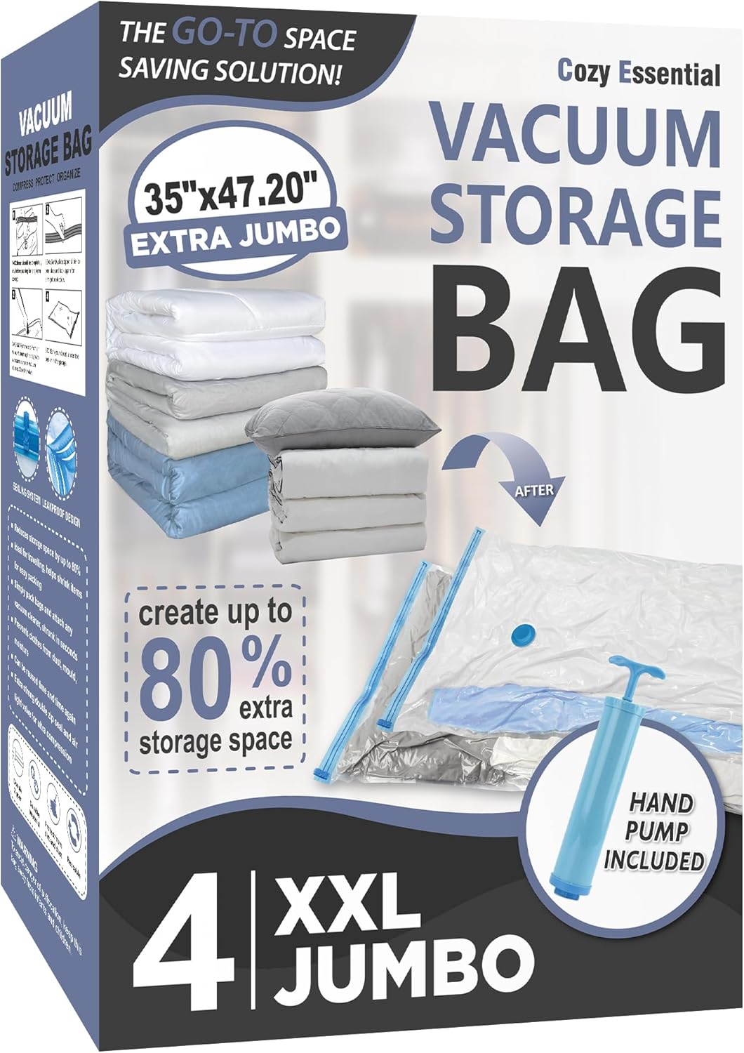 Vacuum Storage Bags, 80% Compression Vacuum Seal Space Saver Plastic Packaging Bags for Clothes, Blankets, Pillow, Bedding, Comforters, Sealer Clothing Storage,20 Combo
