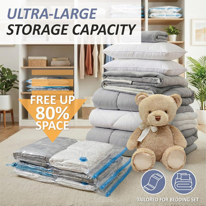 Vacuum Storage Bags, 80% Compression Vacuum Seal Space Saver Plastic Packaging Bags for Clothes, Blankets, Pillow, Bedding, Comforters, Sealer Clothing Storage,20 Combo