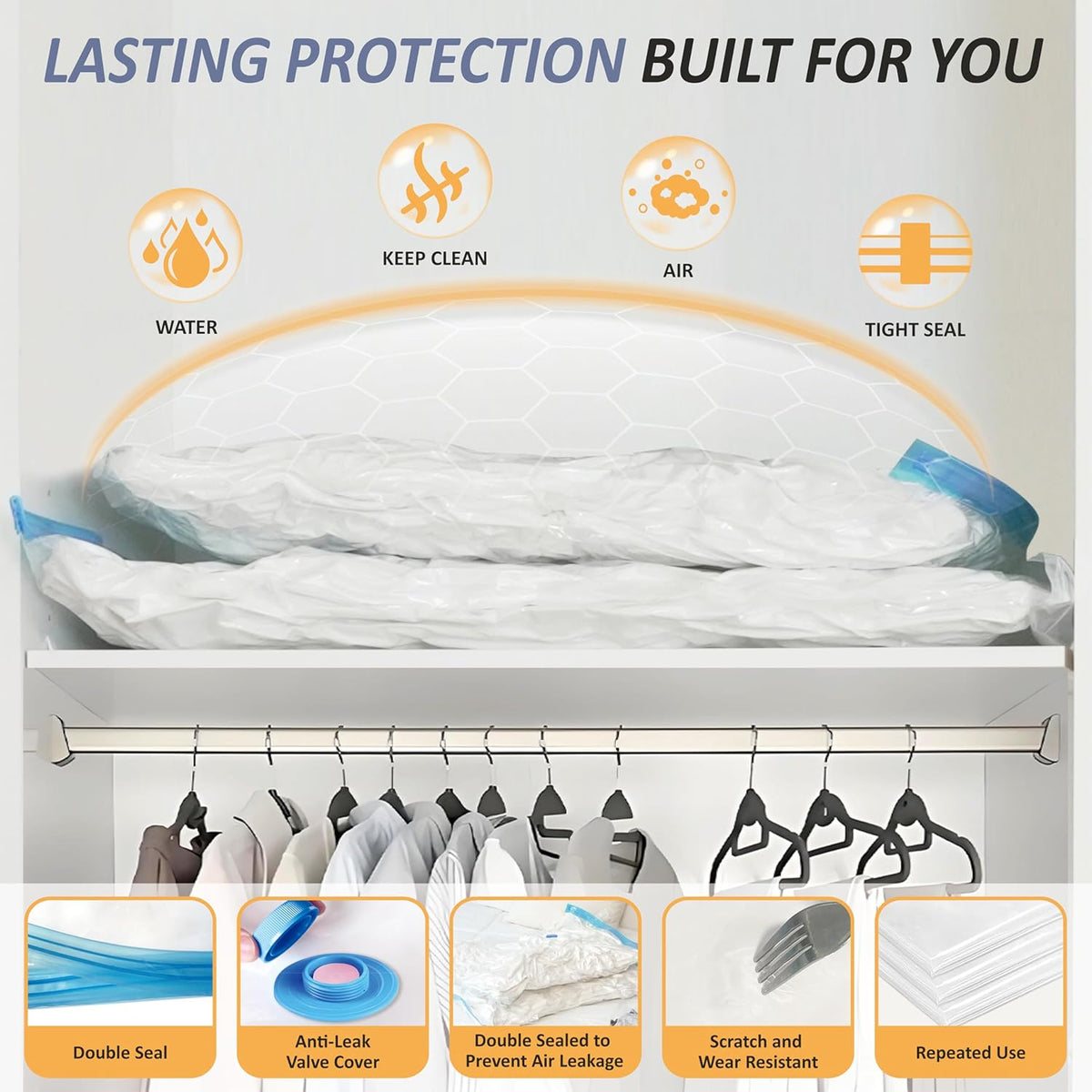 Vacuum Storage Bags, 80% Compression Vacuum Seal Space Saver Plastic Packaging Bags for Clothes, Blankets, Pillow, Bedding, Comforters, Sealer Clothing Storage,20 Combo