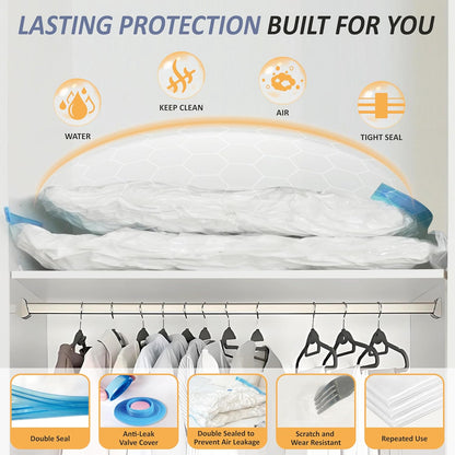 Vacuum Storage Bags, 80% Compression Vacuum Seal Space Saver Plastic Packaging Bags for Clothes, Blankets, Pillow, Bedding, Comforters, Sealer Clothing Storage,20 Combo