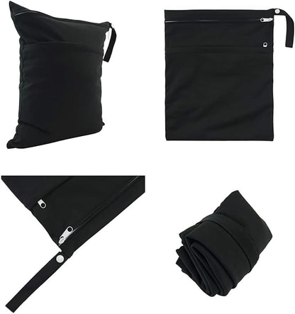 2 Pcs Wet Dry Bags for Baby Cloth Diapers Mommy Bags Waterproof Reusable with Two Zippered Pockets Yoga Gym Bag for Swimsuits or Wet Clothes