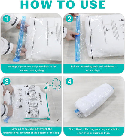 10 Pack Space Saver Vacuum Storage Bags Travel Vacuum Bags for Luggage Clothing Compression Bags for Travel Essentials No Vacuum or Pump Needed