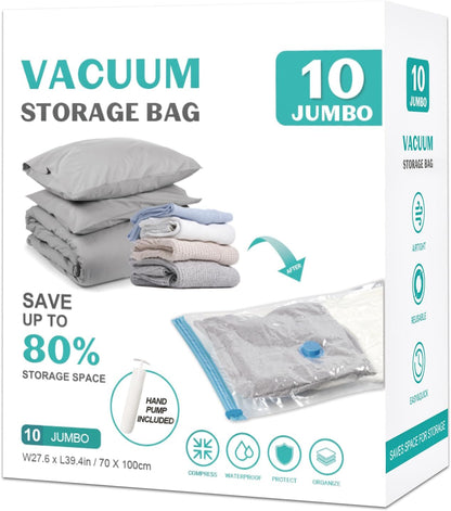 10 Pack Space Saver Vacuum Storage Bags Travel Vacuum Bags for Luggage Clothing Compression Bags for Travel Essentials No Vacuum or Pump Needed