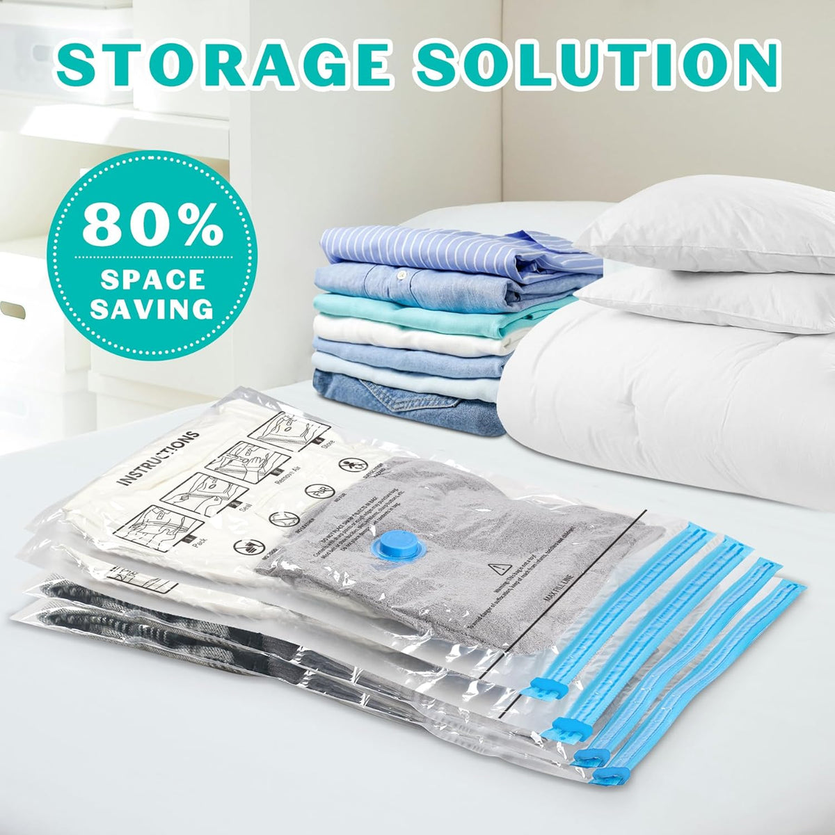 10 Pack Space Saver Vacuum Storage Bags Travel Vacuum Bags for Luggage Clothing Compression Bags for Travel Essentials No Vacuum or Pump Needed