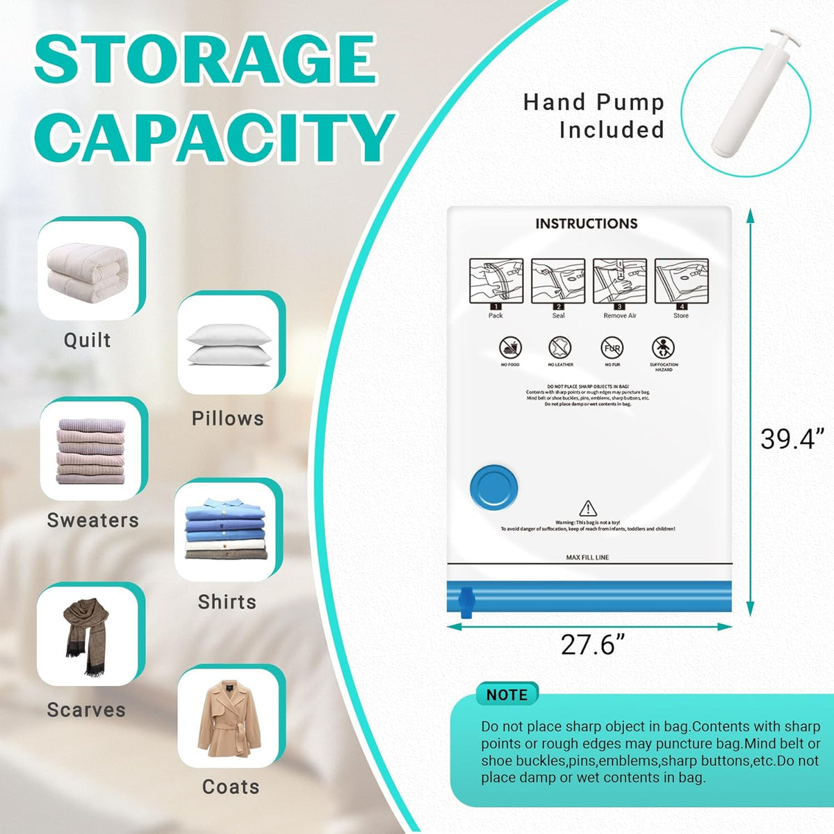 10 Pack Space Saver Vacuum Storage Bags Travel Vacuum Bags for Luggage Clothing Compression Bags for Travel Essentials No Vacuum or Pump Needed