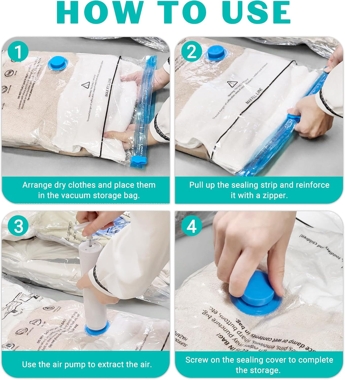 10 Pack Space Saver Vacuum Storage Bags Travel Vacuum Bags for Luggage Clothing Compression Bags for Travel Essentials No Vacuum or Pump Needed
