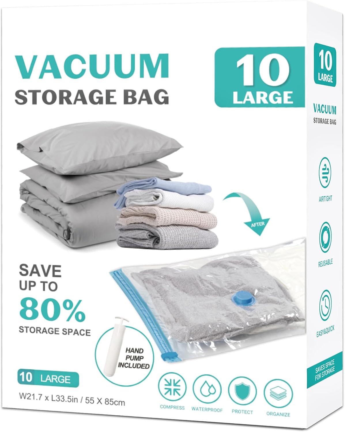 10 Pack Space Saver Vacuum Storage Bags Travel Vacuum Bags for Luggage Clothing Compression Bags for Travel Essentials No Vacuum or Pump Needed