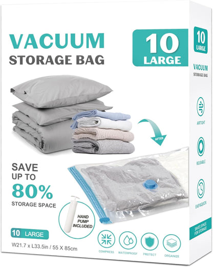 10 Pack Space Saver Vacuum Storage Bags Travel Vacuum Bags for Luggage Clothing Compression Bags for Travel Essentials No Vacuum or Pump Needed