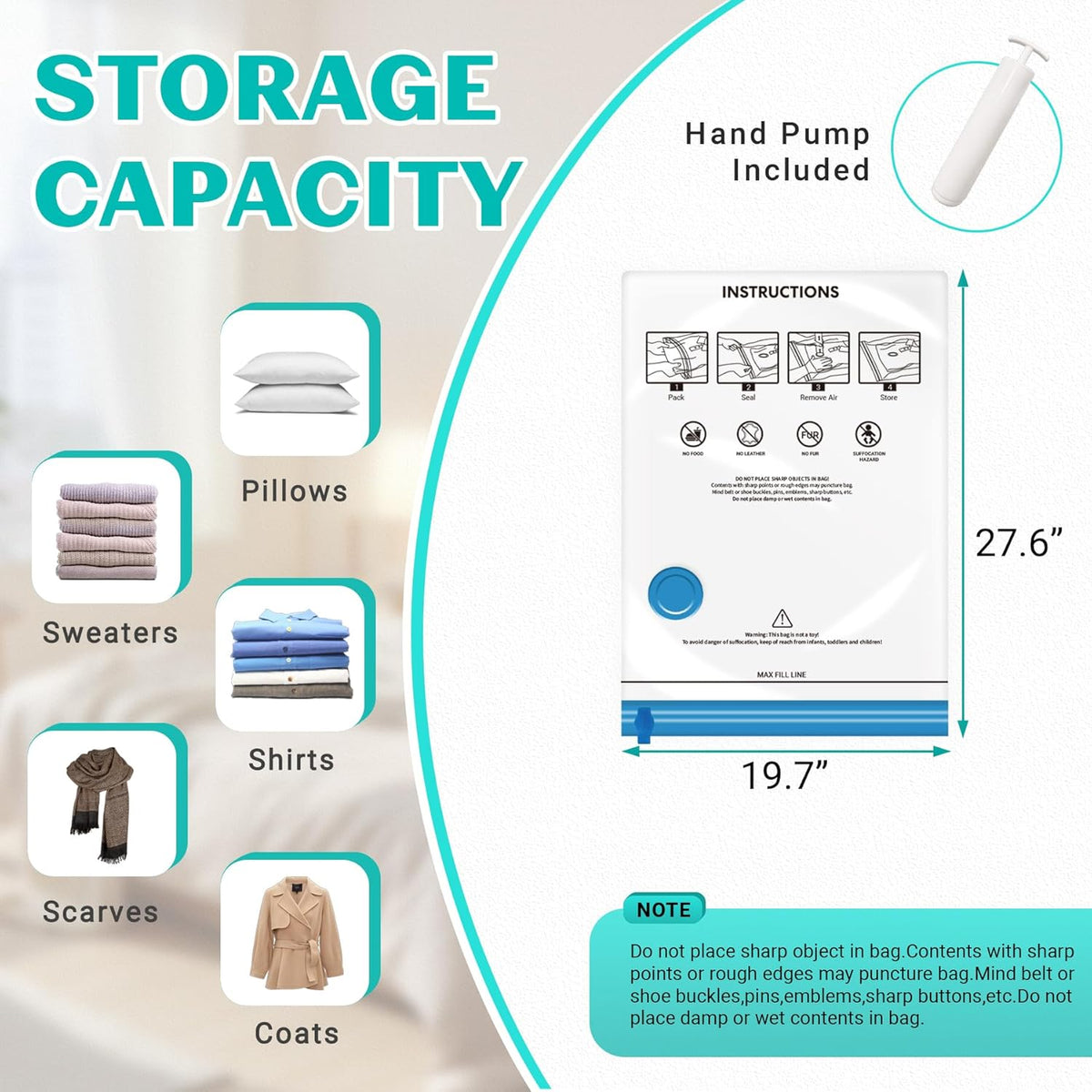 10 Pack Space Saver Vacuum Storage Bags Travel Vacuum Bags for Luggage Clothing Compression Bags for Travel Essentials No Vacuum or Pump Needed