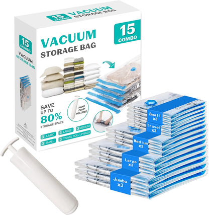 10 Pack Space Saver Vacuum Storage Bags Travel Vacuum Bags for Luggage Clothing Compression Bags for Travel Essentials No Vacuum or Pump Needed
