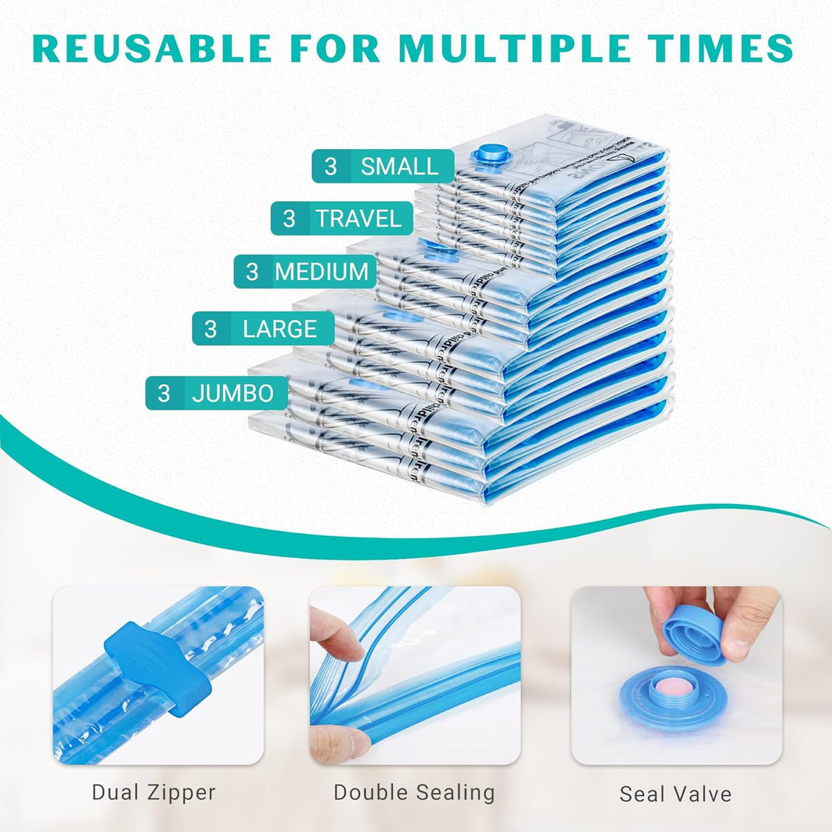 10 Pack Space Saver Vacuum Storage Bags Travel Vacuum Bags for Luggage Clothing Compression Bags for Travel Essentials No Vacuum or Pump Needed