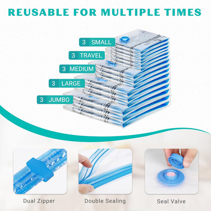10 Pack Space Saver Vacuum Storage Bags Travel Vacuum Bags for Luggage Clothing Compression Bags for Travel Essentials No Vacuum or Pump Needed