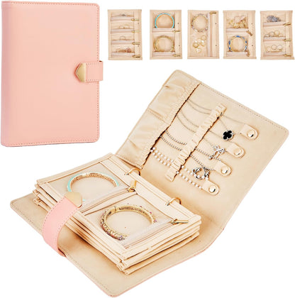 Travel Jewelry Case,Jewelry Travel Organizer with 5 Velvet Jewelry Zippered Pouch for Earrings Rings Necklaces Bracelets Birthday Valentines Day Gifts for Women Girls (White)