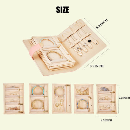 Travel Jewelry Case,Jewelry Travel Organizer with 5 Velvet Jewelry Zippered Pouch for Earrings Rings Necklaces Bracelets Birthday Valentines Day Gifts for Women Girls (White)