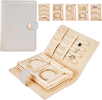 Travel Jewelry Case,Jewelry Travel Organizer with 5 Velvet Jewelry Zippered Pouch for Earrings Rings Necklaces Bracelets Birthday Valentines Day Gifts for Women Girls (White)