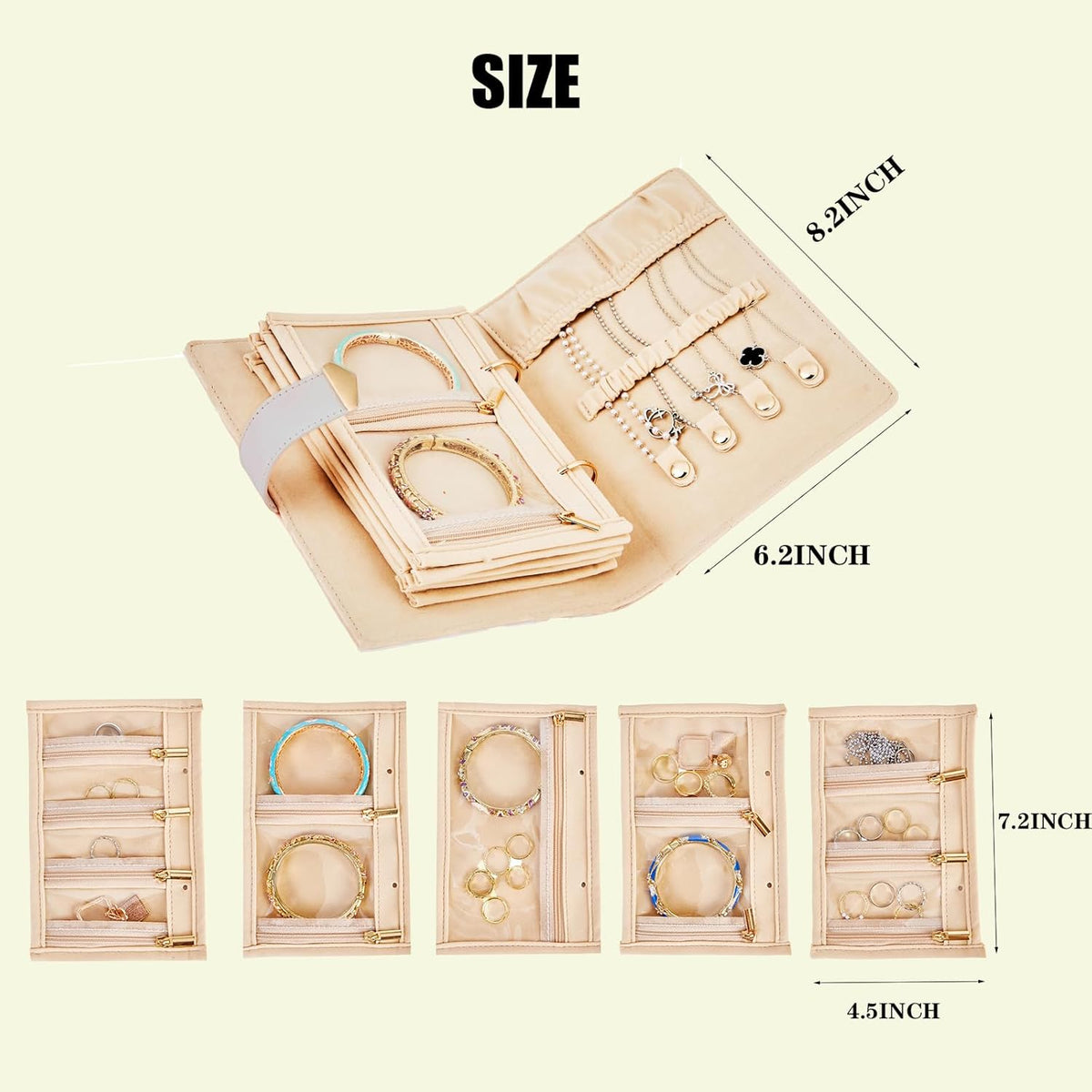 Travel Jewelry Case,Jewelry Travel Organizer with 5 Velvet Jewelry Zippered Pouch for Earrings Rings Necklaces Bracelets Birthday Valentines Day Gifts for Women Girls (White)