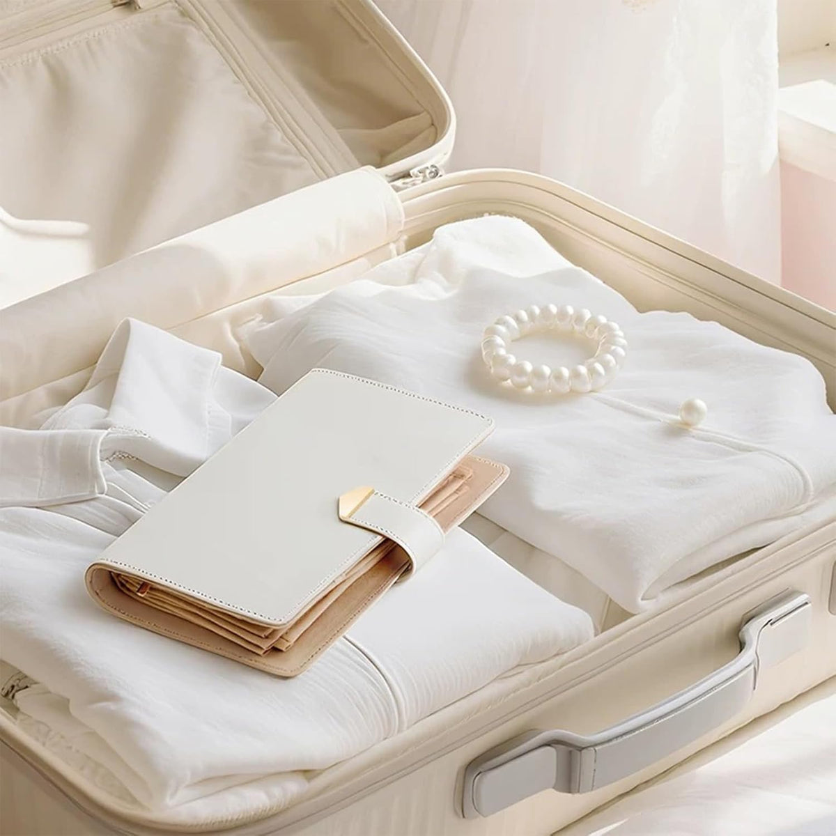 Travel Jewelry Case,Jewelry Travel Organizer with 5 Velvet Jewelry Zippered Pouch for Earrings Rings Necklaces Bracelets Birthday Valentines Day Gifts for Women Girls (White)