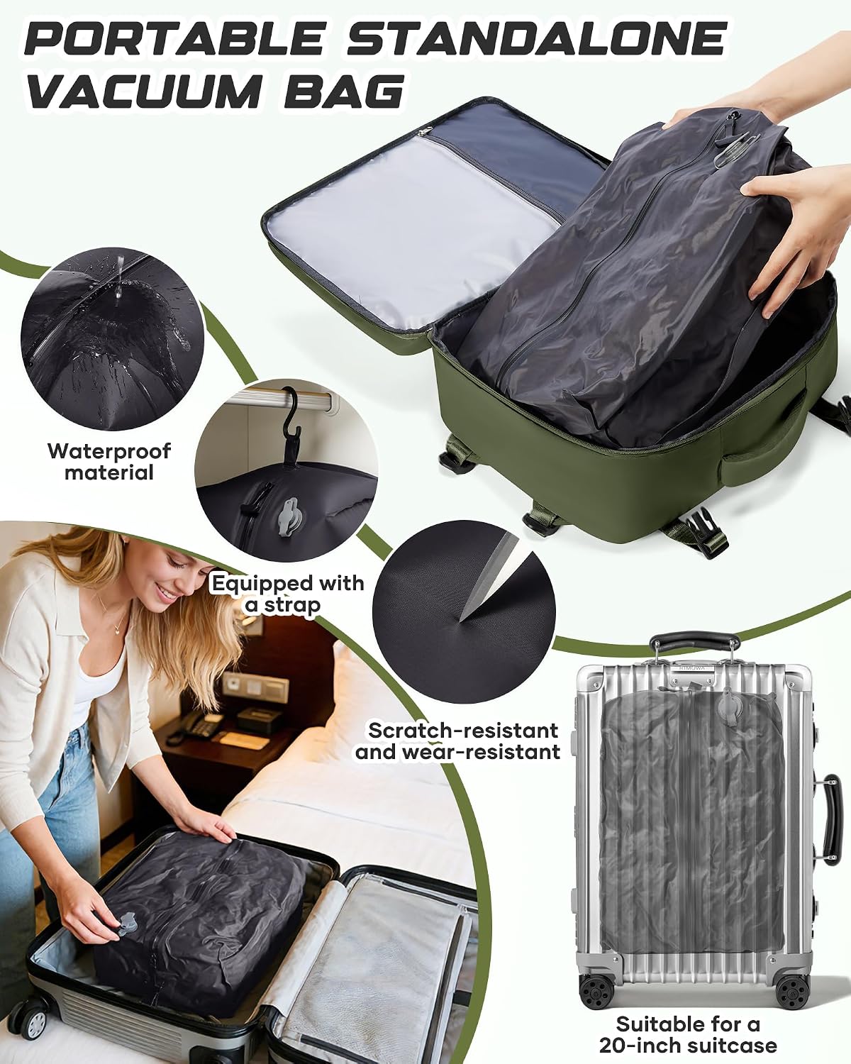 Travel Backpack for Women Men with Compression Vacuum Storage Bag & Electric Pump, Flight Approved Carry On Backpack, Frontier Spirit Airlines Personal Item Bag 18x14x8, Black