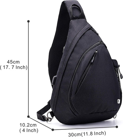 Water-Proof Sling bag/Crossbody Backpack/Shoulder Bag with USB Charging Port for Travel, Hiking, Cycling, Camping