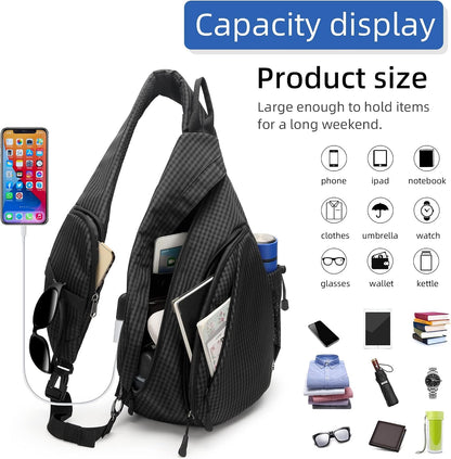 Water-Proof Sling bag/Crossbody Backpack/Shoulder Bag with USB Charging Port for Travel, Hiking, Cycling, Camping
