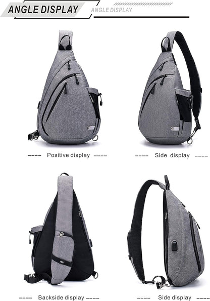 Water-Proof Sling bag/Crossbody Backpack/Shoulder Bag with USB Charging Port for Travel, Hiking, Cycling, Camping