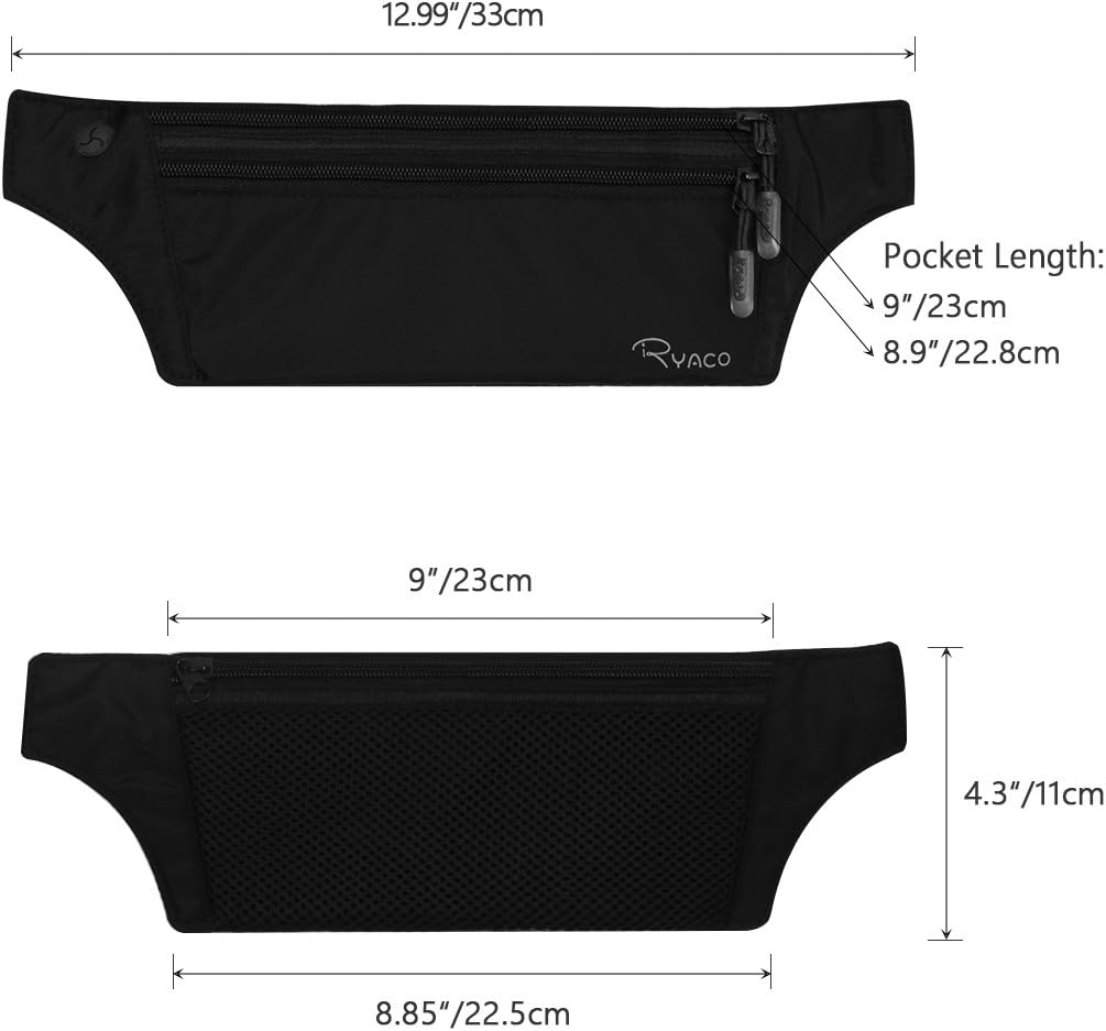 Money Belt, Slim Passport Holder RFID Blocking Hidden Wallet Travel Essentials Pouch for Women Men With Adjustable Strap Waist Bag to Protect Cash, Credit Cards and Documents
