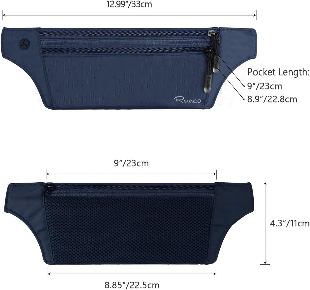 Money Belt, Slim Passport Holder RFID Blocking Hidden Wallet Travel Essentials Pouch for Women Men With Adjustable Strap Waist Bag to Protect Cash, Credit Cards and Documents