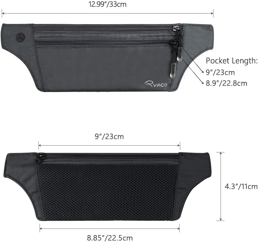 Money Belt, Slim Passport Holder RFID Blocking Hidden Wallet Travel Essentials Pouch for Women Men With Adjustable Strap Waist Bag to Protect Cash, Credit Cards and Documents