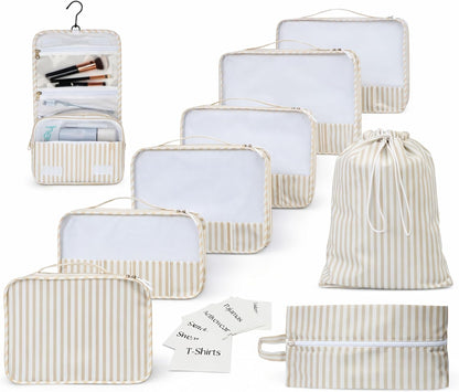 Packing Cubes Set – Cute Packing Cubes for Travel, Luggage Organizer Bags for Suitcase, For Kids & Family, Floral, Neutral & Aesthetic Travel Organizer Set -Stripe