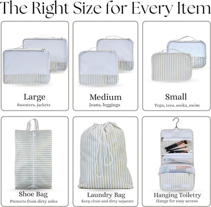 Packing Cubes Set – Cute Packing Cubes for Travel, Luggage Organizer Bags for Suitcase, For Kids & Family, Floral, Neutral & Aesthetic Travel Organizer Set -Stripe