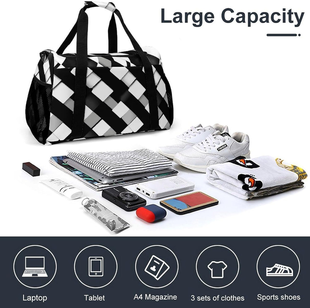 Foldable Carry On Travel Duffel Weekender Bag Lightweight Overnight Tote Bag for Men Women Sport