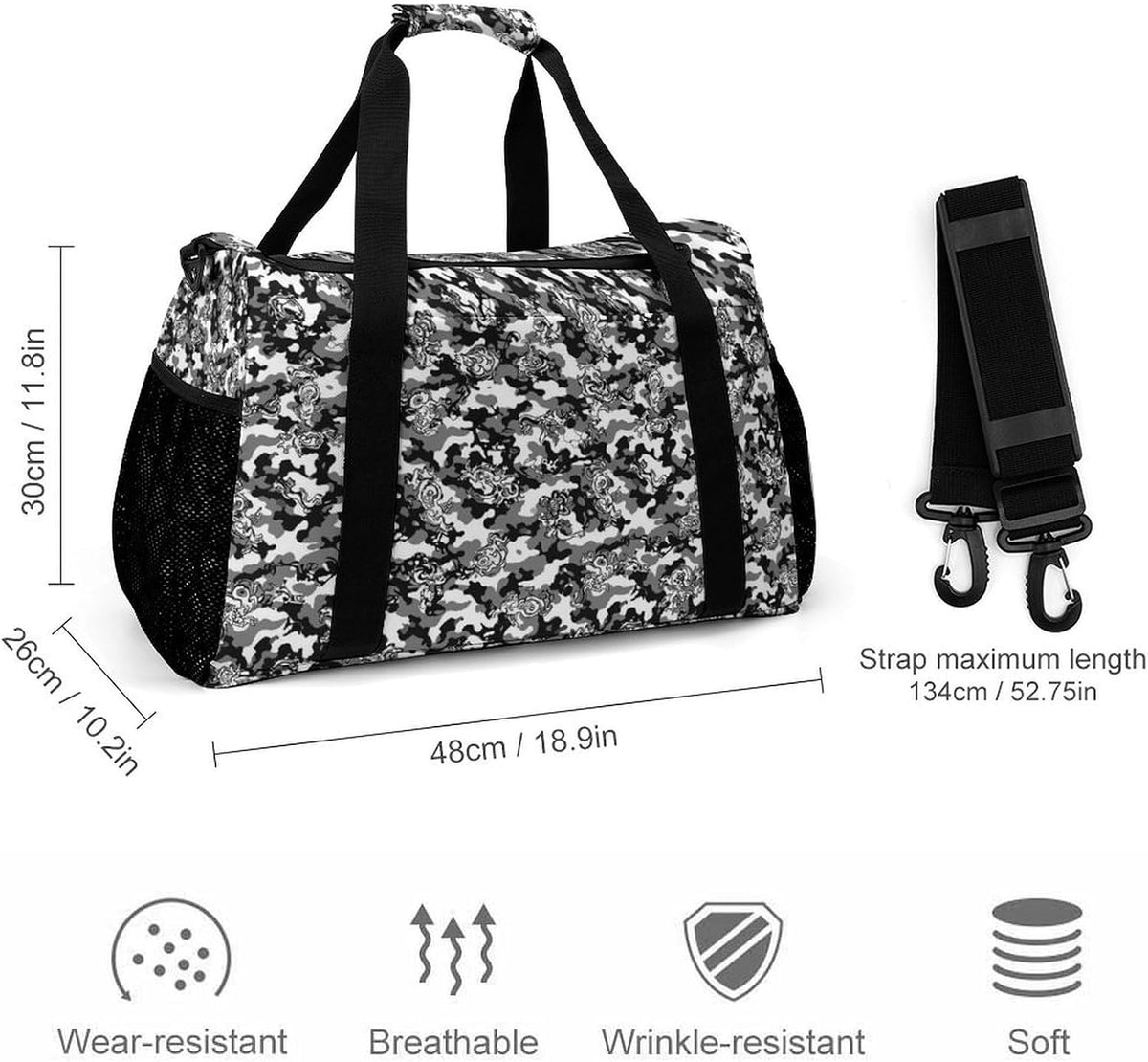 Foldable Carry On Travel Duffel Weekender Bag Lightweight Overnight Tote Bag for Men Women Sport
