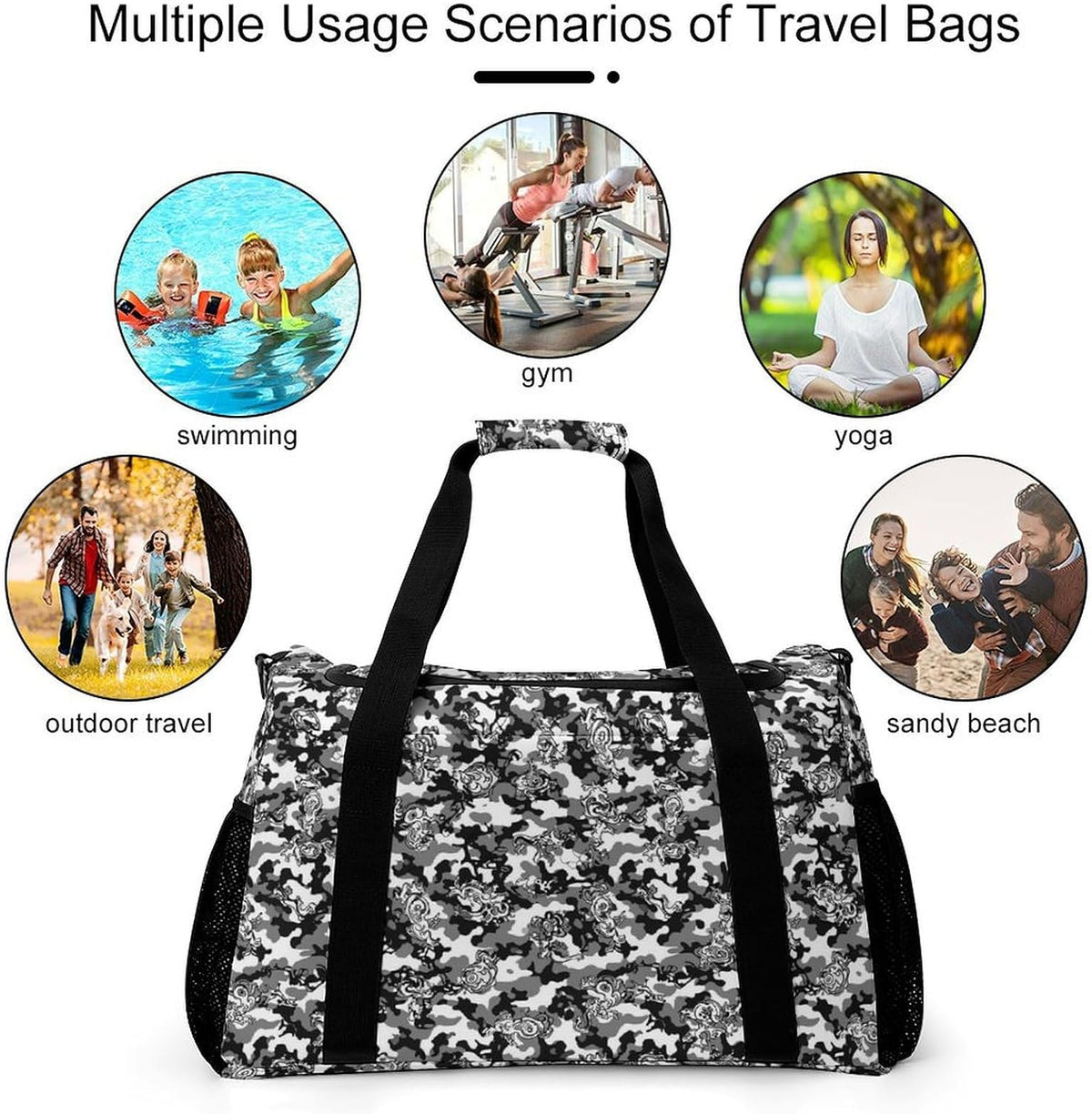 Foldable Carry On Travel Duffel Weekender Bag Lightweight Overnight Tote Bag for Men Women Sport