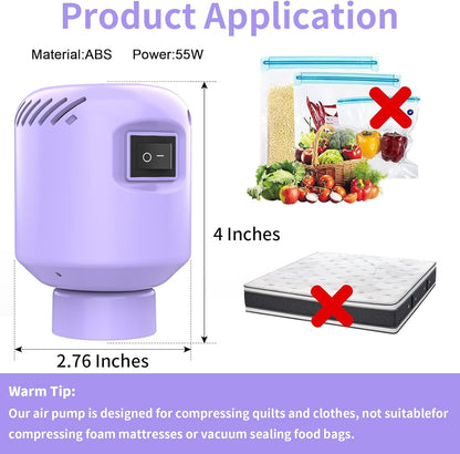 Portable Vacuum Pump Electric Pump Storage Bags for Various Vacuum | 80%Space Saver,Travel Packing Essential&Luggage Space Saving,Seasonal Clothing & Bedding Storage,Dorm Organizing Fast