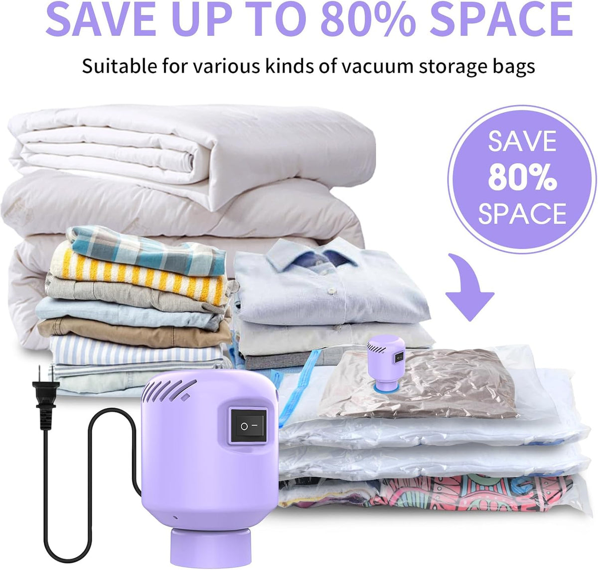 Portable Vacuum Pump Electric Pump Storage Bags for Various Vacuum | 80%Space Saver,Travel Packing Essential&Luggage Space Saving,Seasonal Clothing & Bedding Storage,Dorm Organizing Fast