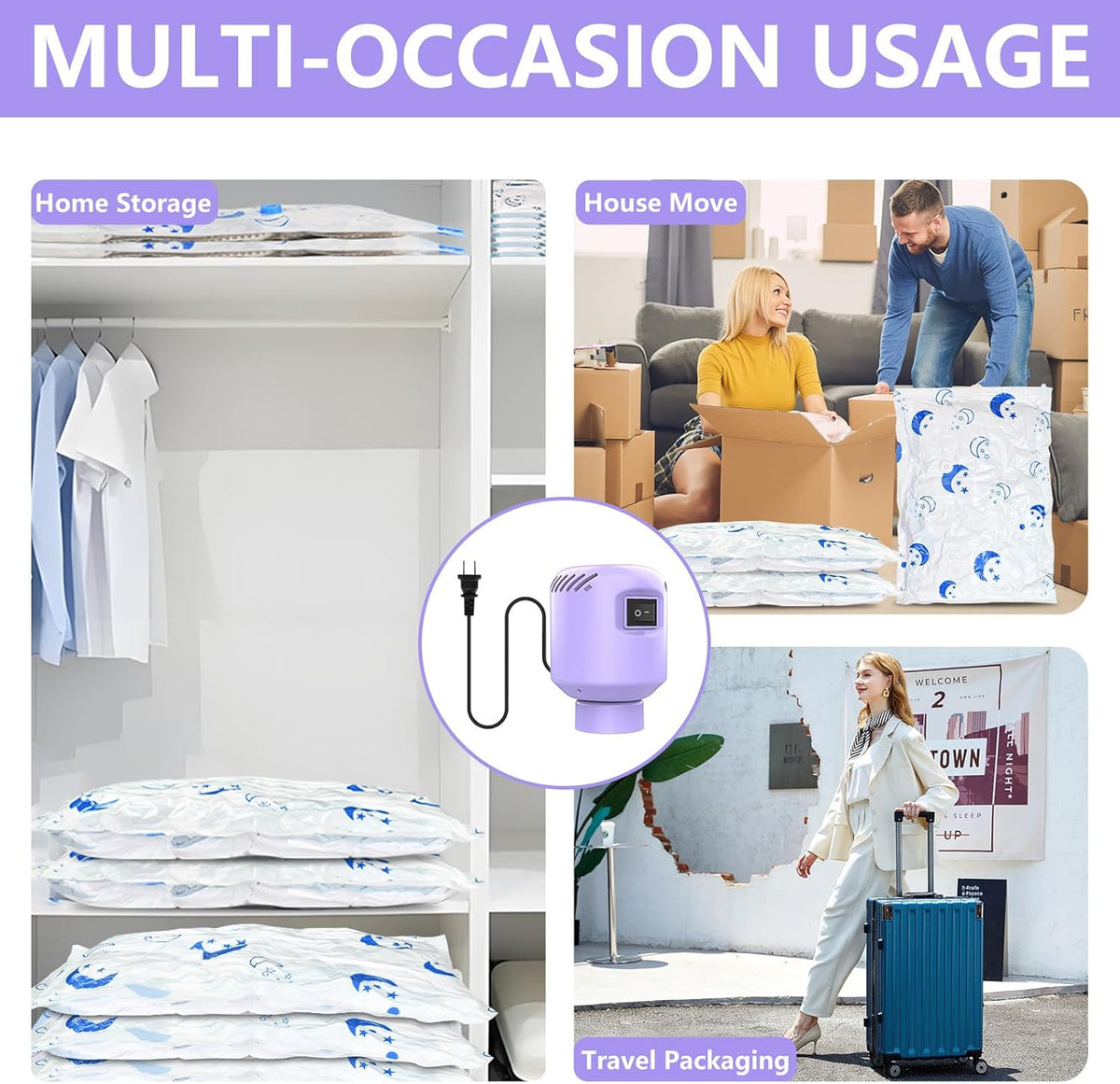 Portable Vacuum Pump Electric Pump Storage Bags for Various Vacuum | 80%Space Saver,Travel Packing Essential&Luggage Space Saving,Seasonal Clothing & Bedding Storage,Dorm Organizing Fast
