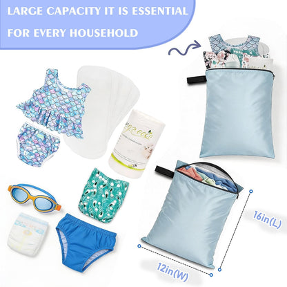 3Pack Wet Dry Bags for Swimsuits and Towels,Waterproof Reusable,Zipper | Wet Bags for Baby Diapers,Durable Oxford Cloth,Bathing Swimming Wet Clothes Bag for Travel Beach, with Handles,Blue