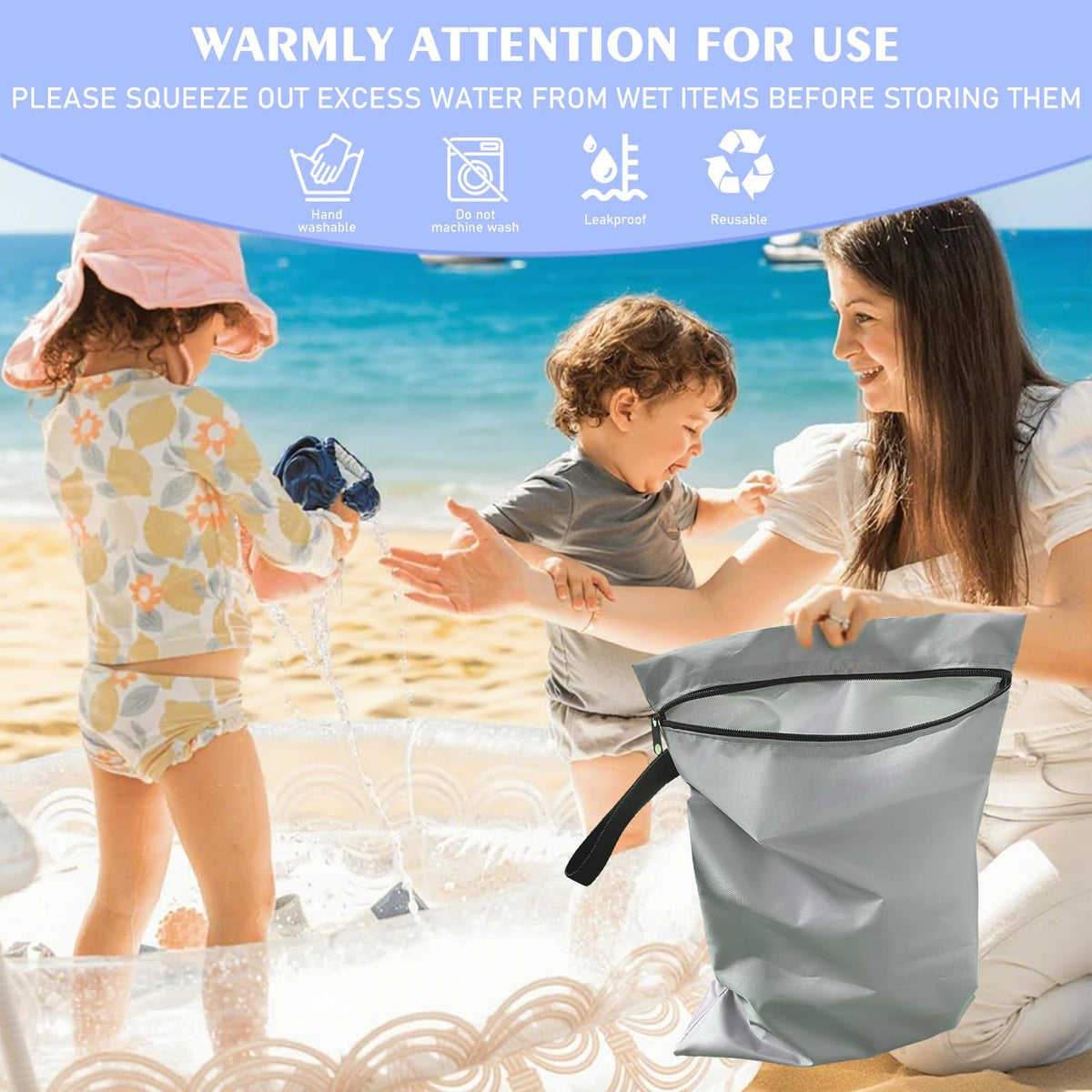 3Pack Wet Dry Bags for Swimsuits and Towels,Waterproof Reusable,Zipper | Wet Bags for Baby Diapers,Durable Oxford Cloth,Bathing Swimming Wet Clothes Bag for Travel Beach, with Handles,Blue