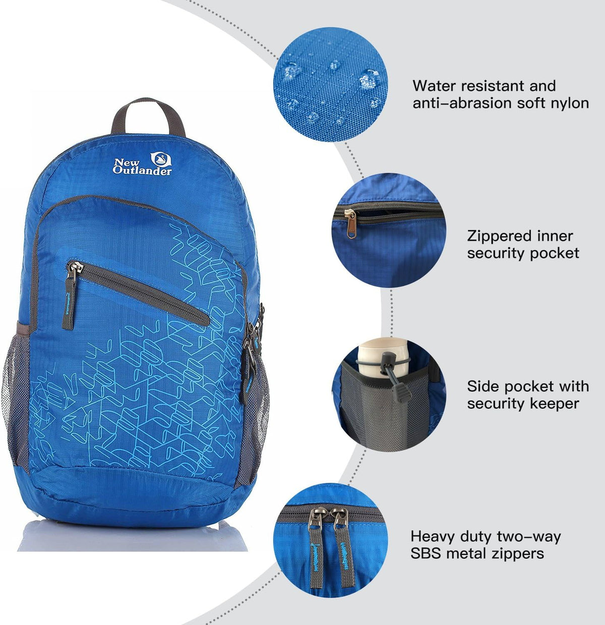 Packable Handy Lightweight Travel Hiking Backpack Daypack-Light Blue-L