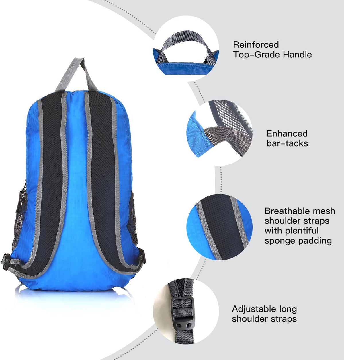 Packable Handy Lightweight Travel Hiking Backpack Daypack-Light Blue-L