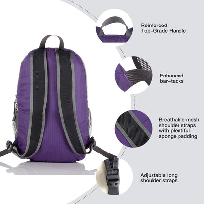 Packable Handy Lightweight Travel Hiking Backpack Daypack-Light Blue-L