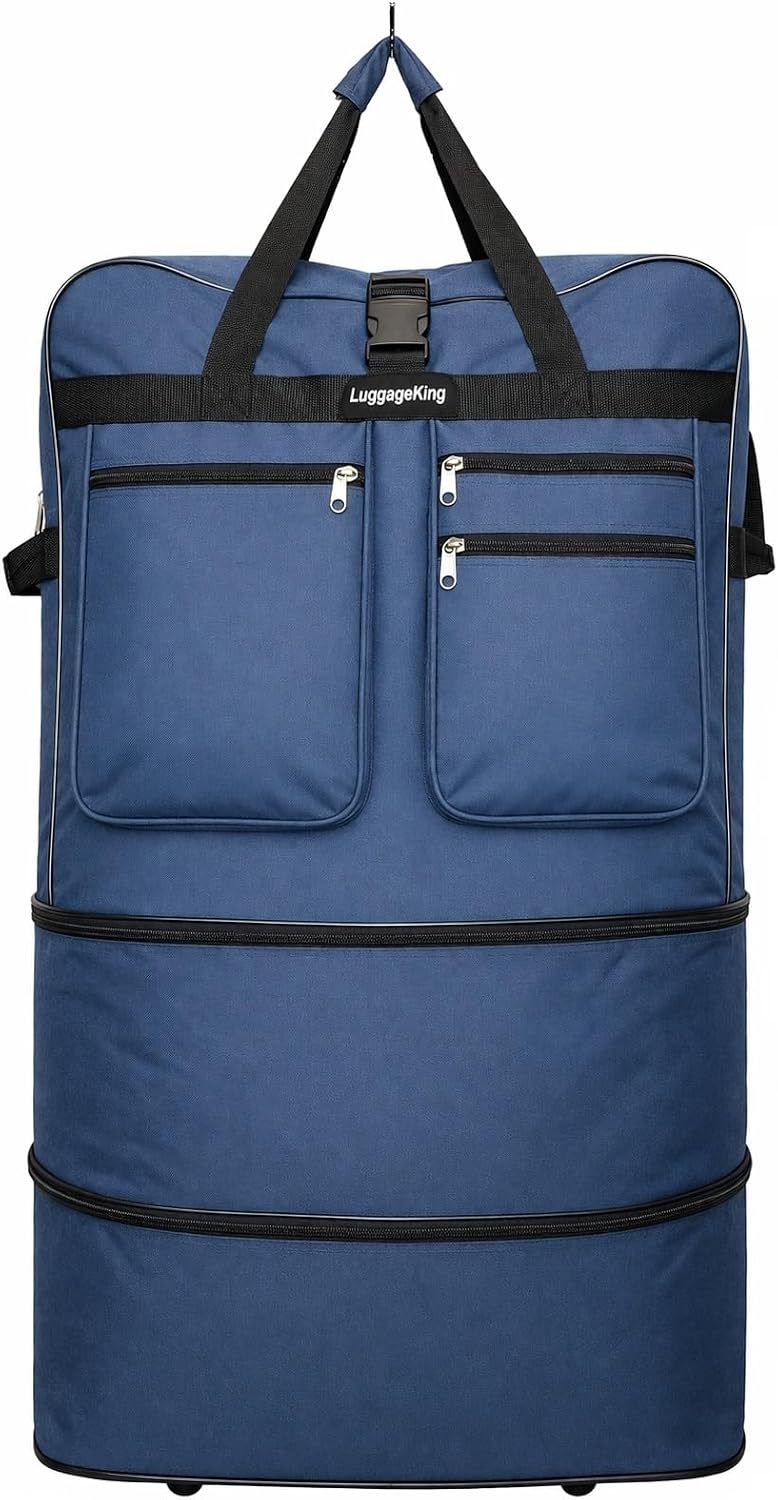 36-Inch Rolling Duffle Bag with Wheels - Spinner Suitcase with Expandable Luggage Design - Heavy Duty Travel Bag (Blue)