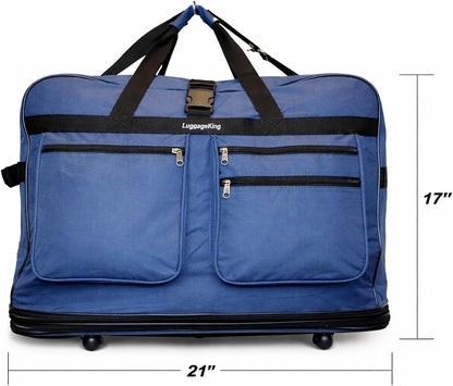 36-Inch Rolling Duffle Bag with Wheels - Spinner Suitcase with Expandable Luggage Design - Heavy Duty Travel Bag (Blue)