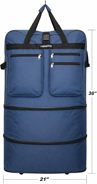 36-Inch Rolling Duffle Bag with Wheels - Spinner Suitcase with Expandable Luggage Design - Heavy Duty Travel Bag (Blue)