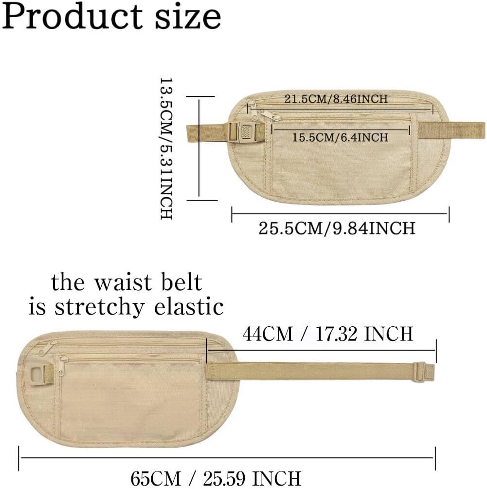 Money Belt, Nylon Fanny Pack Hidden Belt Bag with RFID Blocking for Women Men, Anti-theft Waist Pack Under Clothes with Adjustable Buckle for Travel, Running, Hiking, Cycling (khaki)
