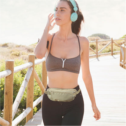 Money Belt, Nylon Fanny Pack Hidden Belt Bag with RFID Blocking for Women Men, Anti-theft Waist Pack Under Clothes with Adjustable Buckle for Travel, Running, Hiking, Cycling (khaki)