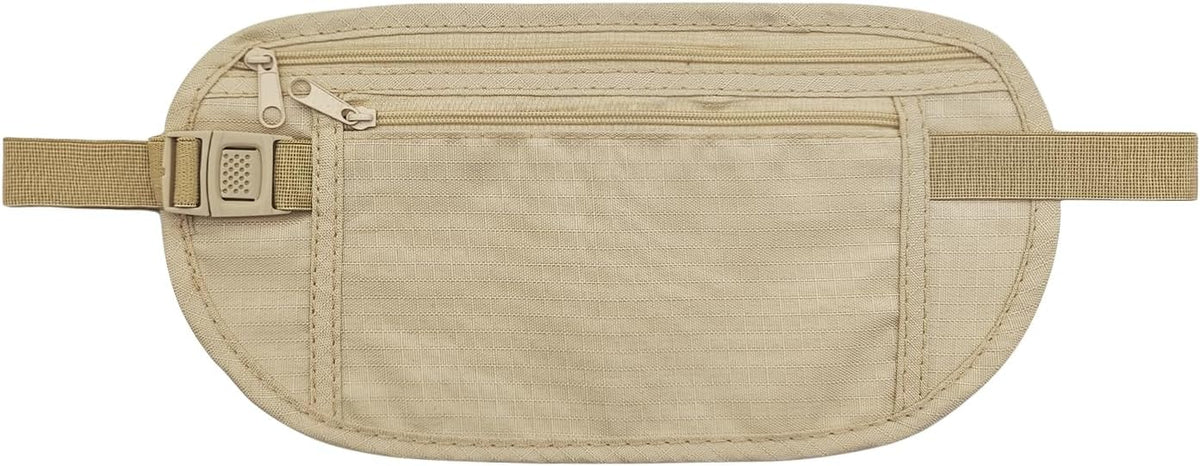 Money Belt, Nylon Fanny Pack Hidden Belt Bag with RFID Blocking for Women Men, Anti-theft Waist Pack Under Clothes with Adjustable Buckle for Travel, Running, Hiking, Cycling (khaki)